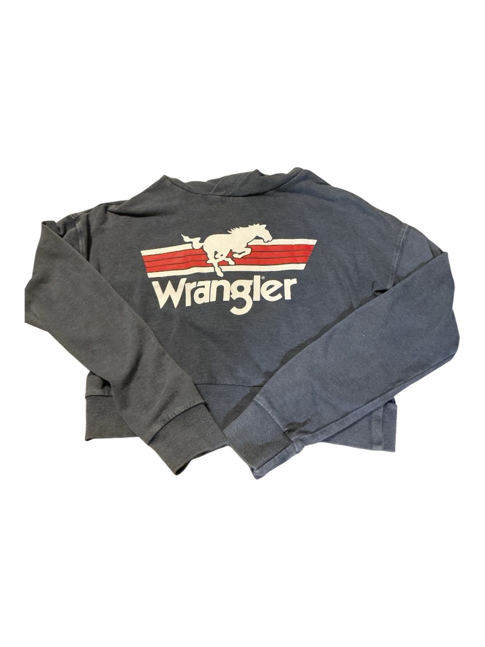 Wrangler Charcoal Crewneck Sweater with White Logo and Red Stripes